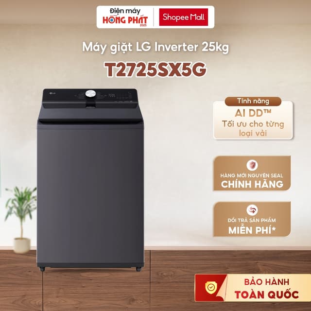 Máy Giặt LG AI DD Inverter 25 Kg T2725SX5G - Công Nghệ Giặt Hơi Nước Steam [GIAO TOÀN QUỐC] - Ảnh 1