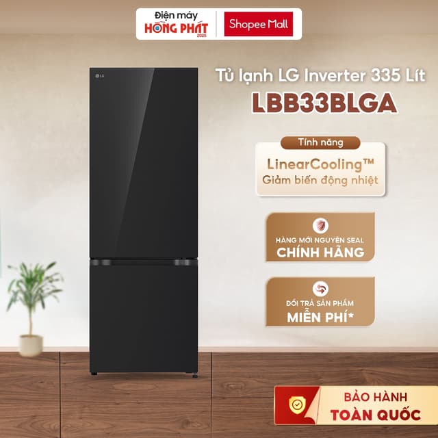 Tủ Lạnh LG Inverter 335 Lít LBB33BLGA - Ngăn Đá Dưới, Màu Đen Gương - Ảnh 5
