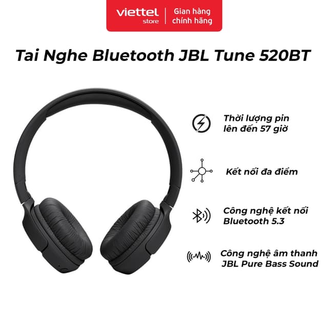 Tai Nghe Bluetooth JBL Tune 520BT Chính hãng | Công Nghệ Âm Thanh JBL Pure Bass Sound | Pin Lên Đến 57 Giờ - Ảnh 10