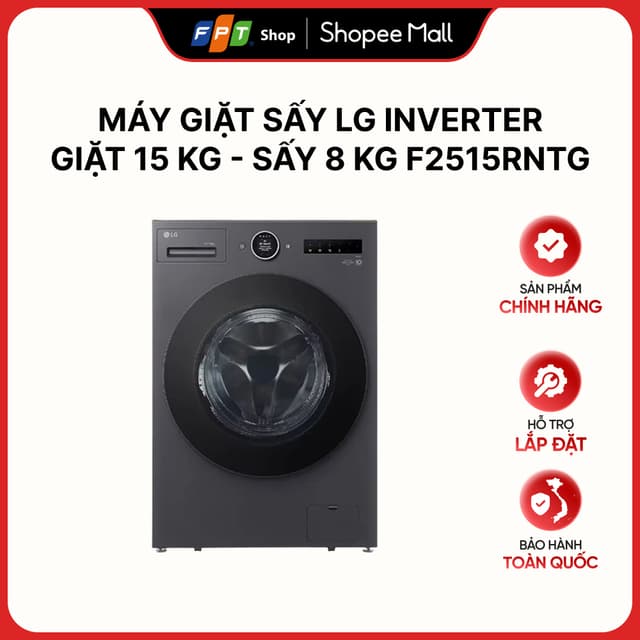 [Hàng chính hãng] Máy giặt sấy LG Inverter giặt 15 kg - sấy 8 Kg F2515RNTG - Ảnh 4