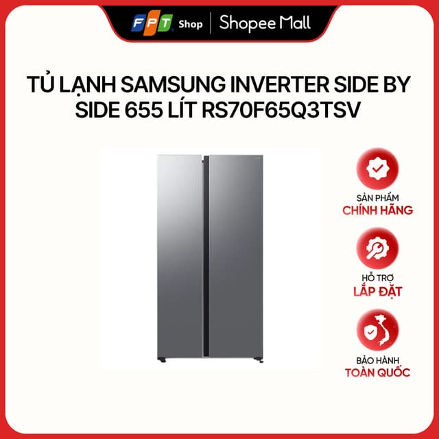[HÀNG CHÍNH HÃNG] Tủ lạnh Samsung Inverter Side By Side 655 lít RS70F65Q3TSV -  Tủ lạnh lớn - Side by side - 2 cánh - Ảnh 2