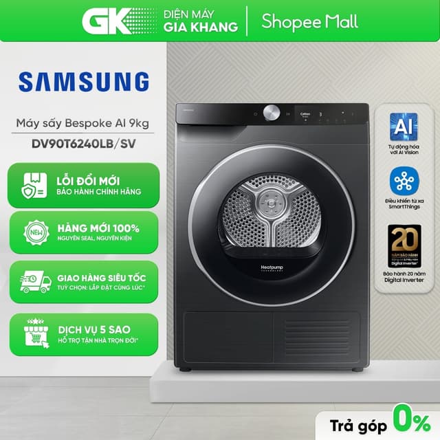 DV90T6240LB/SV - Máy Sấy Bơm Nhiệt Samsung 9 Kg DV90T6240LB/SV [Toàn Quốc] - Ảnh 5