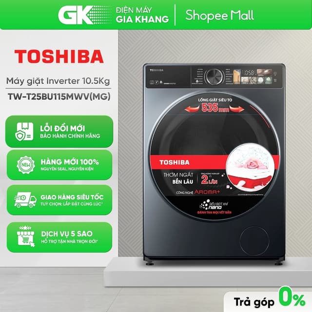 TW-T25BU115MWV(MG) - Máy Giặt Cửa Trước Inverter 10.5 Kg Toshiba [Toàn Quốc] - Ảnh 2