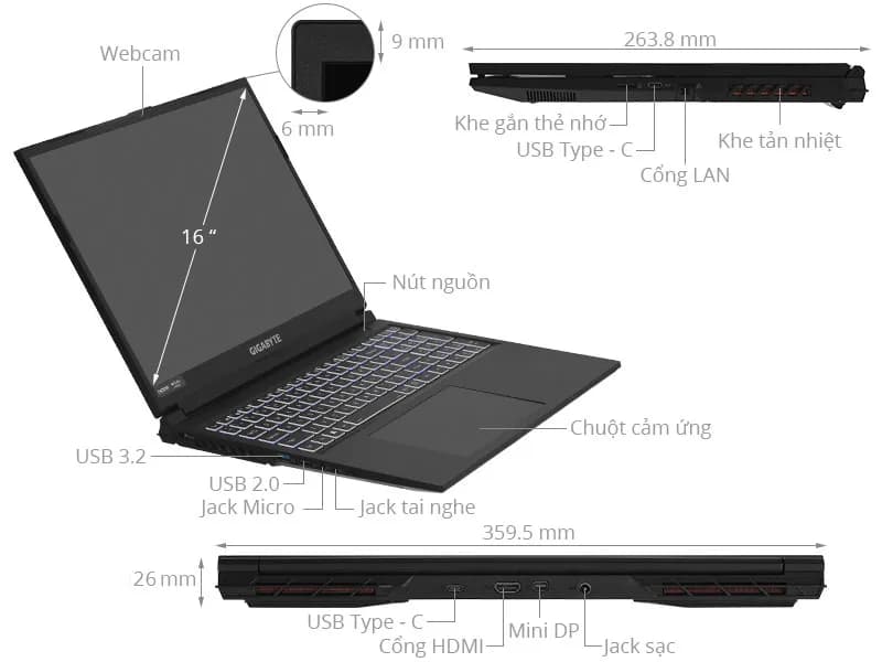 So sánh Laptop Lenovo IdeaPad Slim 5 OLED 14AKP10 – 83HX0066VN (R7 AI 350, 32GB, 512GB, WUXGA OLED, Win11) vs Laptop GIGABYTE Gaming G6 KF RC56 – 9RC56KF0HJIIXIVN000 (i7 13620H, 16GB, 512GB, RTX 4060 8GB, WUXGA 165Hz, Win11)