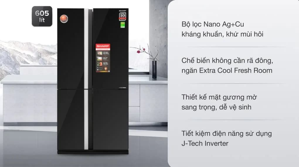So sánh Tủ lạnh Panasonic Inverter 550 lít Multi Door NR-DZ601VGKV vs Tủ lạnh Sharp Inverter 605 lít Multi Door SJ-FX688VG-BK