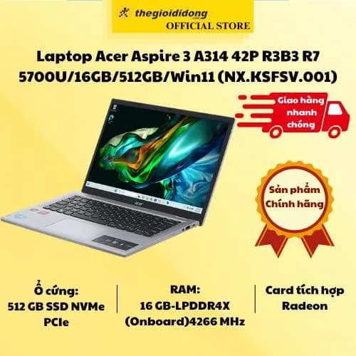 Laptop Acer Aspire 3 A314 42P R3B3 - NX.KSFSV.001 (R7 5700U, 16GB, 512GB, WUXGA, Win11) - 16