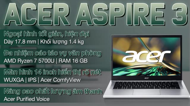 Laptop Acer Aspire 3 A314 42P R3B3 - NX.KSFSV.001 (R7 5700U, 16GB, 512GB, WUXGA, Win11) - 6