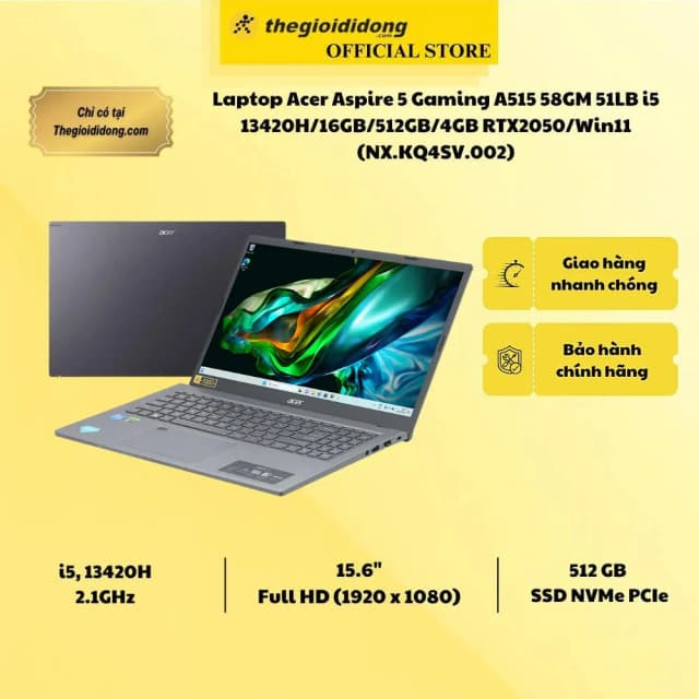 Laptop Acer Gaming Aspire 5 A515 58GM 51LB - NX.KQ4SV.002 (i5 13420H, 16GB, 512GB, RTX 2050 4GB, Full HD, Win11) - 18