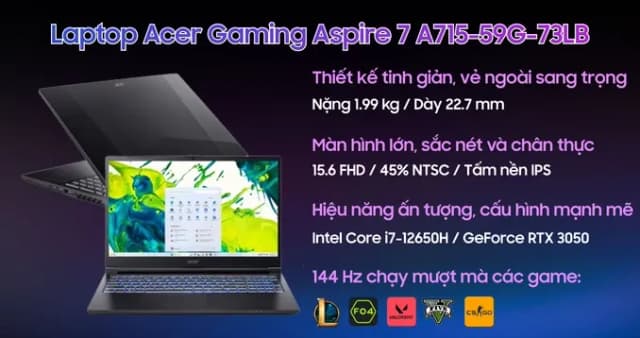 Laptop Acer Gaming Aspire 7 A715 59G 73LB - NH.QX6SV.002 (i7 12650H, 16GB, 512GB, RTX 3050 6GB, Full HD 144Hz, Win11) - 19