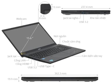 Laptop Acer Aspire 7 A715 76 53PJ - NH.QGESV.007 (i5 12450H, 16GB, 512GB, Full HD, Win11) - 14