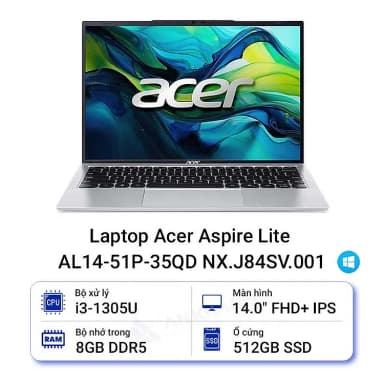 Laptop Acer Aspire Lite 14 AL14 51P 35QD - NX.J84SV.001 (i3 1305U, 8GB, 512GB, Full HD+, Win11) - 5