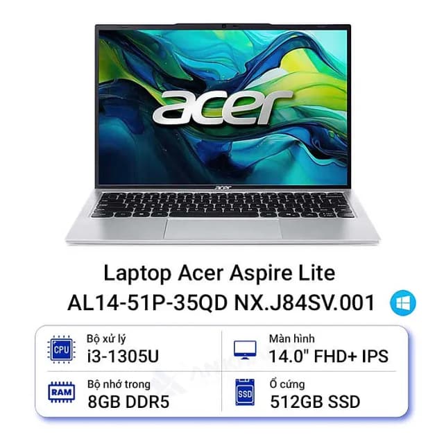 Laptop Acer Aspire Lite 14 AL14 51P 35QD - NX.J84SV.001 (i3 1305U, 8GB, 512GB, Full HD+, Win11) - 5