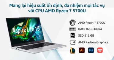 Laptop Acer Aspire Lite 15 AL15 41P R3QL - NX.J54SV.001 (R7 5700U, 8GB, 512GB, Full HD, Win11) - 16