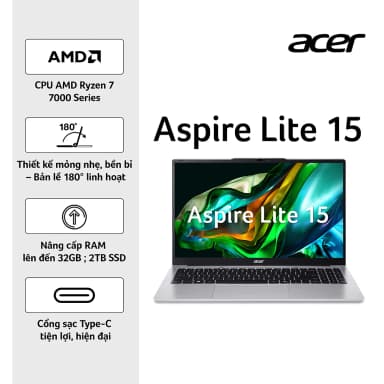 Laptop Acer Aspire Lite 15 AL15 42P R08M - NX.D3QSV.001 (R7 7730U, 16GB, 512GB, Full HD, OfficeH24+365, Win11) - 14