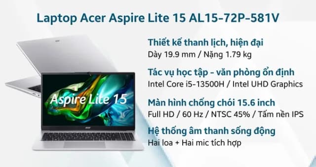Laptop Acer Aspire Lite 15 AL15 72P 581V - NX.D4CSV.001 (i5 13500H, 16GB, 512GB, Full HD, Win11) - 12