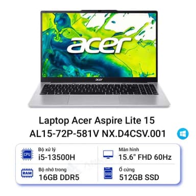 Laptop Acer Aspire Lite 15 AL15 72P 581V - NX.D4CSV.001 (i5 13500H, 16GB, 512GB, Full HD, Win11) - 7