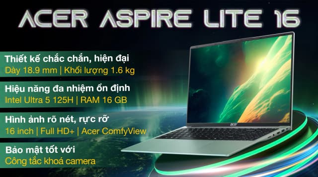 Laptop Acer Aspire Lite 16 AI AL16 71P 5674 - NX.D4XSV.001 (Ultra 5 125H, 16GB, 512GB, Full HD+, Win11) - 4