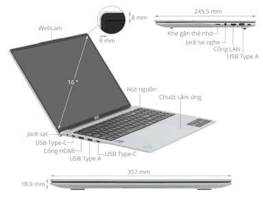 Laptop Acer Aspire Lite 16 AI AL16 71P 5674 - NX.D4XSV.001 (Ultra 5 125H, 16GB, 512GB, Full HD+, Win11) - 6