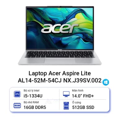 Laptop Acer Aspire Lite AL14 52M 54CJ - NX.J39SV.002 (i5 1334U, 16GB, 512GB, WUXGA, Win11) - 13