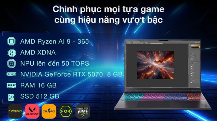Laptop Acer Gaming Nitro ProPanel AN16S 61 R193 - NH.QXTSV.001 (R9 AI 365, 16GB, 512GB, RTX 5070 8GB, 2K+ 180Hz, Win11) - Giá rẻ nhất hôm nay - Ảnh 3
