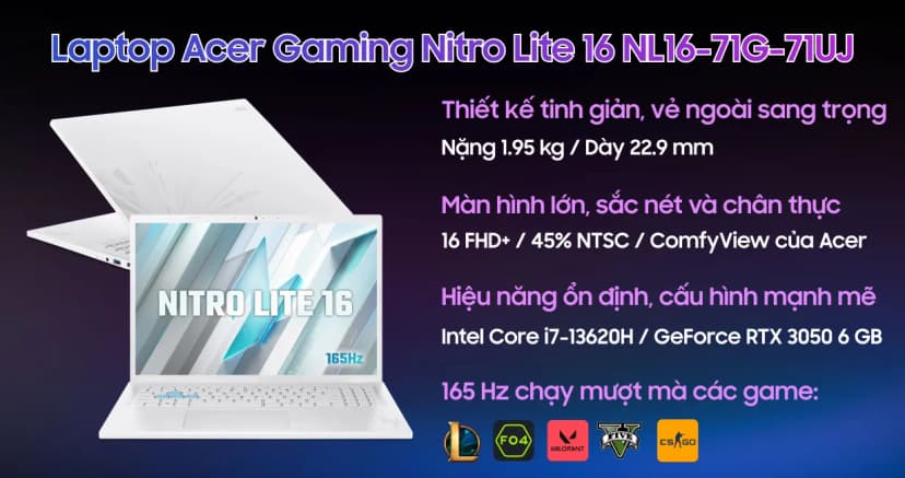 Laptop Acer Gaming Nitro Lite 16 NL16 71G 71UJ - NH.D59SV.002 (i7 13620H, 16GB, 512GB, RTX 3050 6GB, Full HD+ 165Hz, Win11) - Giá rẻ nhất hôm nay - Ảnh 43