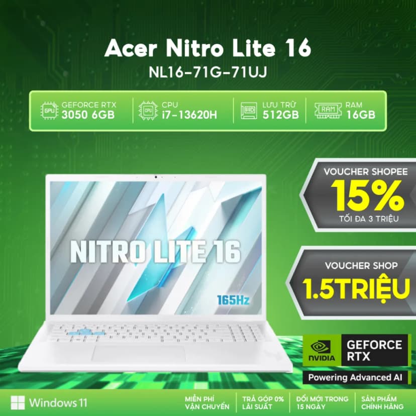 Laptop Acer Gaming Nitro Lite 16 NL16 71G 71UJ - NH.D59SV.002 (i7 13620H, 16GB, 512GB, RTX 3050 6GB, Full HD+ 165Hz, Win11) - Giá rẻ nhất hôm nay - Ảnh 6