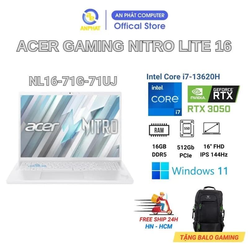 Laptop Acer Gaming Nitro Lite 16 NL16 71G 71UJ - NH.D59SV.002 (i7 13620H, 16GB, 512GB, RTX 3050 6GB, Full HD+ 165Hz, Win11) - Giá rẻ nhất hôm nay - Ảnh 10