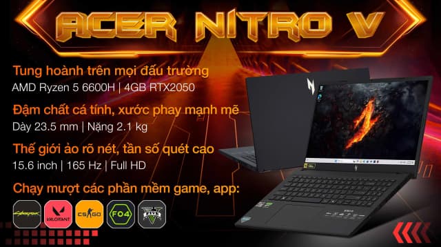 Laptop Acer Gaming Nitro V 15 ANV15 41 R2UP - NH.QPGSV.004 (R5 6600H, 16GB, 512GB, RTX 2050 4GB, Full HD 165Hz, Win11) - 4