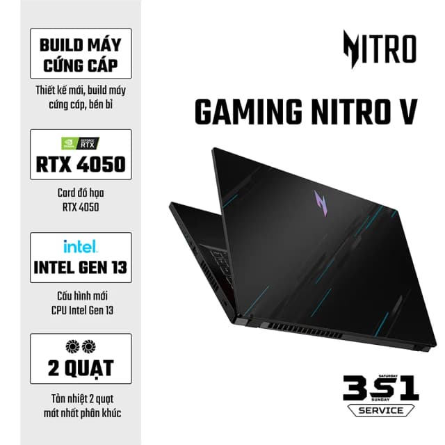 Laptop Acer Gaming Nitro V ANV15 51 55CA - NH.QN8SV.004 (i5 13420H, 16GB, 512GB, RTX 4050 6GB, Full HD 144Hz, Win11) - 3