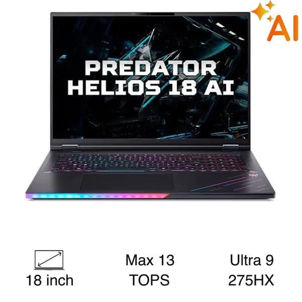 Laptop Acer Gaming Predator Helios 18 AI PH18 73 93P0 - NH.QVYSV.001 (Ultra 9 275HX, 64GB, 3TB, RTX 5080 12GB, 2.5K 250Hz, Win11 Pro) - Giá rẻ nhất hôm nay - Ảnh 1