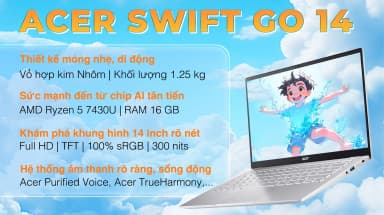 Laptop Acer Swift Go 14 41 R251 - NX.KG3SV.005 (R5 7430U, 16GB, 1TB, Full HD, Win11) - 2