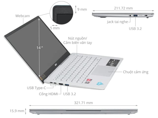 Laptop Acer Swift Go 14 41 R251 - NX.KG3SV.005 (R5 7430U, 16GB, 1TB, Full HD, Win11) - 4