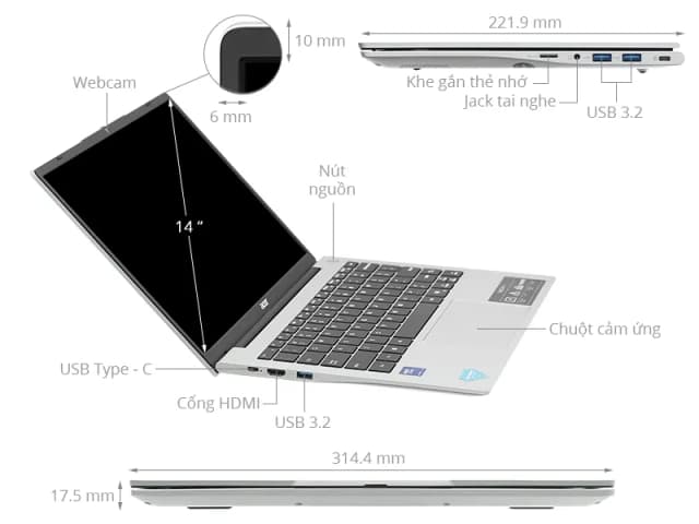 So sánh giá Laptop Acer Swift Lite 14 AI SFL14 51M 56HS - NX.J1HSV.002 (Ultra 5 125U, 16GB, 512GB, Full HD+, Win11) rẻ nhất? - Ảnh 16