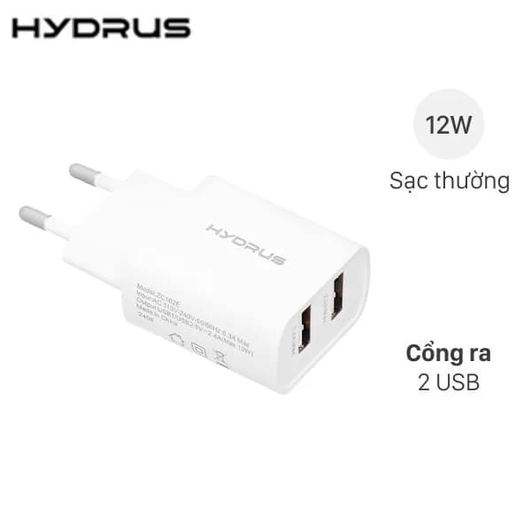 Sạc 2 cổng USB 12W Hydrus ZC102E - Giá rẻ nhất hôm nay - Ảnh 1