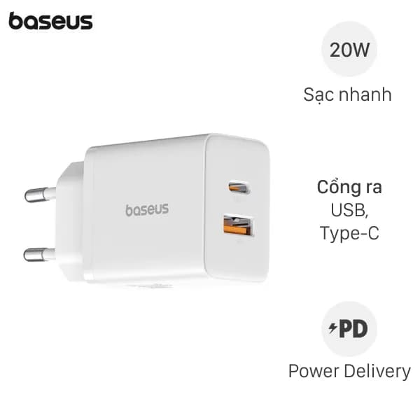 Sạc nhanh 2 cổng USB Type-C QC3.0 PD 20W Baseus Cube CCXFK20UE - Giá rẻ nhất hôm nay - Ảnh 1