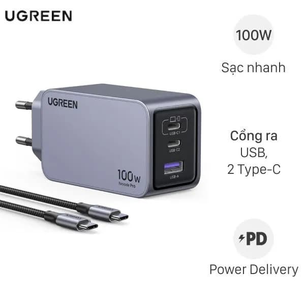 Sạc nhanh 3 cổng USB Type C PD 100W Ugreen Nexode Pro X757 25874 kèm Cáp Type C - Type C - Ảnh 1