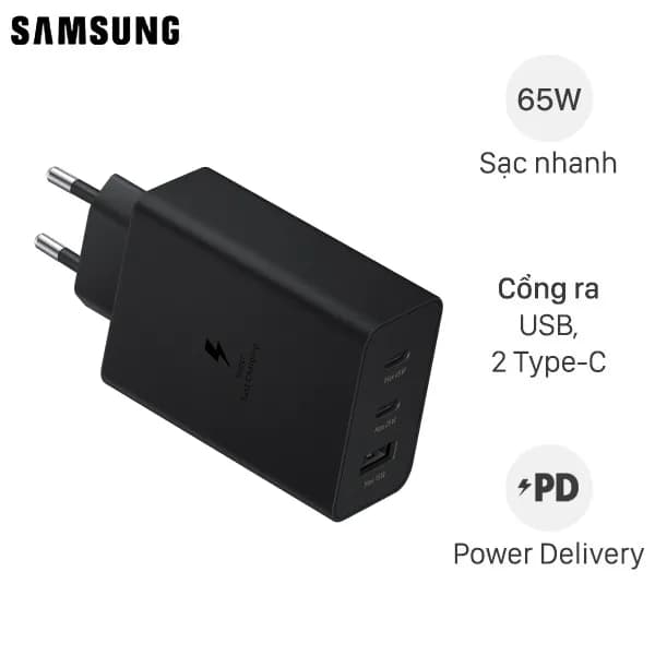 Sạc nhanh 3 cổng USB Type-C PD 65W Samsung EP-T6530 - Giá rẻ nhất hôm nay - Ảnh 1