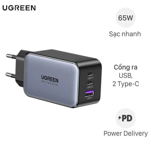 Sạc nhanh 3 cổng USB Type-C QC3.0 PD 65W Ugreen CD244 10335 - Ảnh 8
