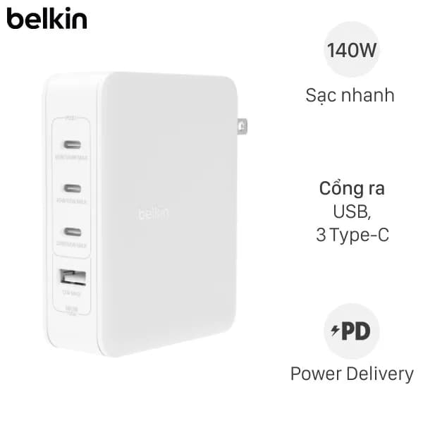 Sạc nhanh 4 cổng USB Type-C PD 140W Belkin WCH014 - Giá rẻ nhất hôm nay - Ảnh 1