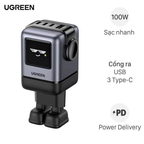 Sạc nhanh 4 cổng USB Type-C PD 100W Ugreen Robot Uno X688 45515B - Giá rẻ nhất hôm nay - Ảnh 1