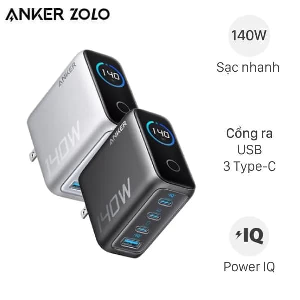 Bộ sạc nhanh 4 cổng USB Type-C 140W Anker Zolo B2697 kèm Cáp Type C - Type C - Ảnh 1