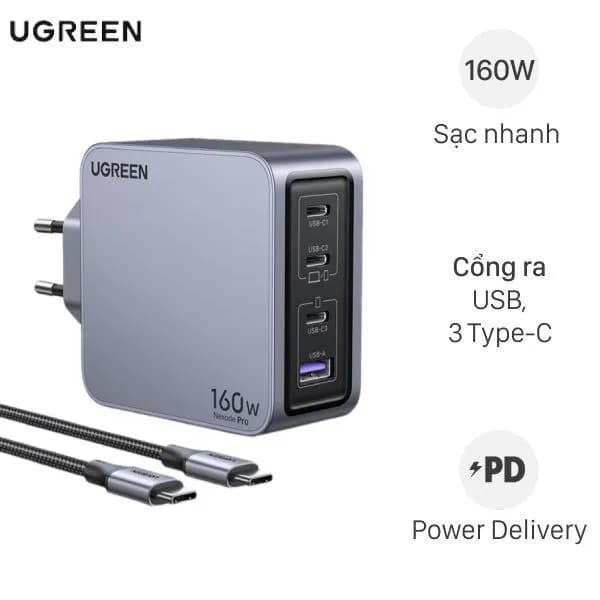 Bộ sạc nhanh 4 cổng USB Type-C QC3.0 PD 160W Ugreen Nexode Pro X763 25877 kèm Cáp Type C - Type C - Giá rẻ nhất hôm nay - Ảnh 1