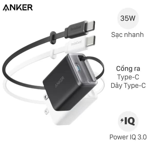 Sạc nhanh Type-C QC PD 35W Anker Nano A2658 kèm cáp dây rút Type C - Ảnh 8