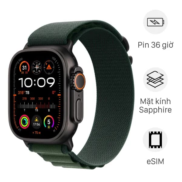 Apple Watch Ultra 2 GPS + Cellular 49mm viền Titanium đen dây Alpine - Ảnh 1