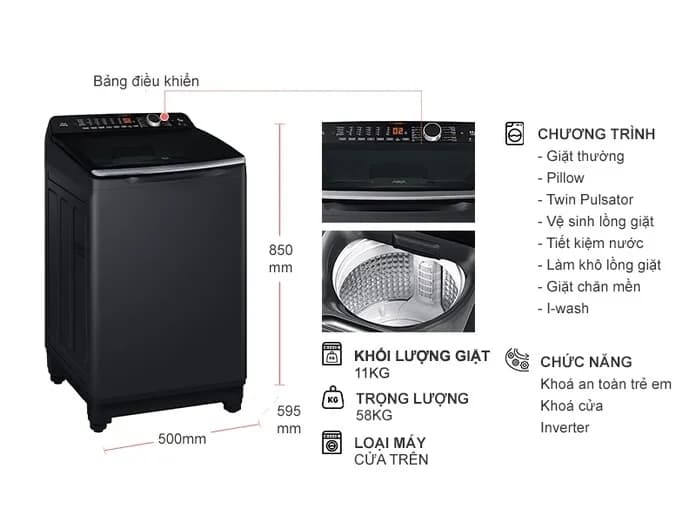 Máy giặt Aqua 11 kg AQW-FR110JT BK - Giá rẻ nhất hôm nay - Ảnh 4
