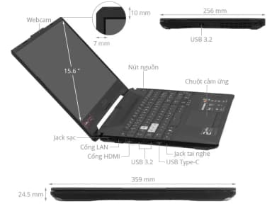 Laptop Asus TUF Gaming A15 FA506NFR - HN113W (R7 7435HS, 16GB, 512GB, RTX 2050 4GB, Full HD 144Hz, Win11) - 9