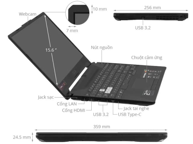 Laptop Asus TUF Gaming A15 FA506NFR - HN113W (R7 7435HS, 16GB, 512GB, RTX 2050 4GB, Full HD 144Hz, Win11) - 9