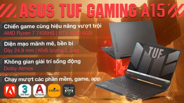 Laptop Asus TUF Gaming A15 FA507NUR - LP057W (R7 7435HS, 16GB, 512GB, RTX 4050 6GB, Full HD 144Hz, Win11) - 3