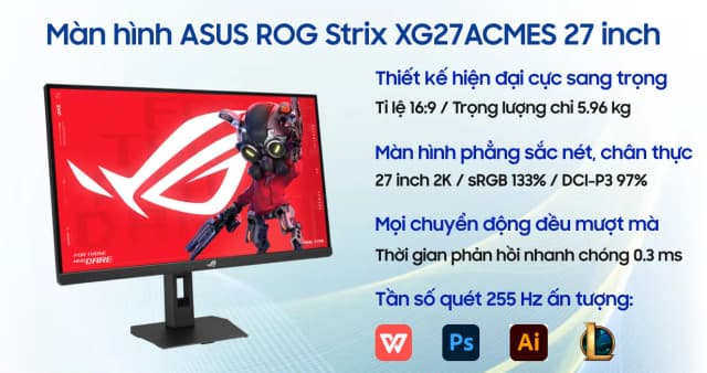 Màn hình Gaming Asus ROG Strix XG27ACMES (27 inch, QHD, Fast IPS, 255Hz, 1ms) - Ảnh 8