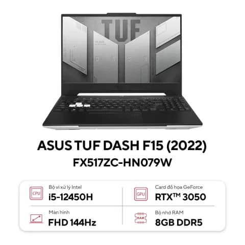Laptop Asus TUF Gaming F15 FX507ZC4 - HN330W (i5 12500H, 16GB, 512GB, RTX 3050 4GB, Full HD 144Hz, Win11) - 12